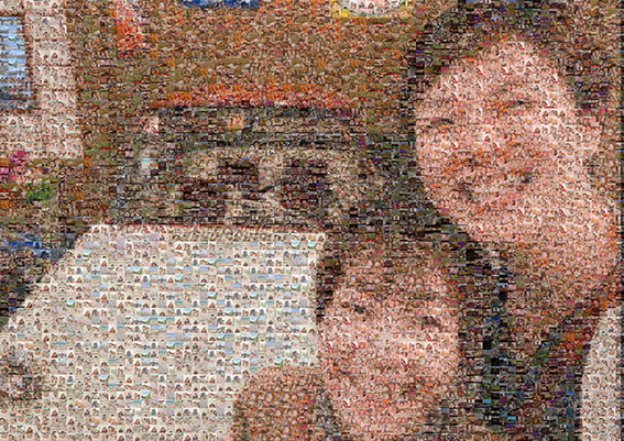 ふたりの顔が浮かび上がるモザイクアート