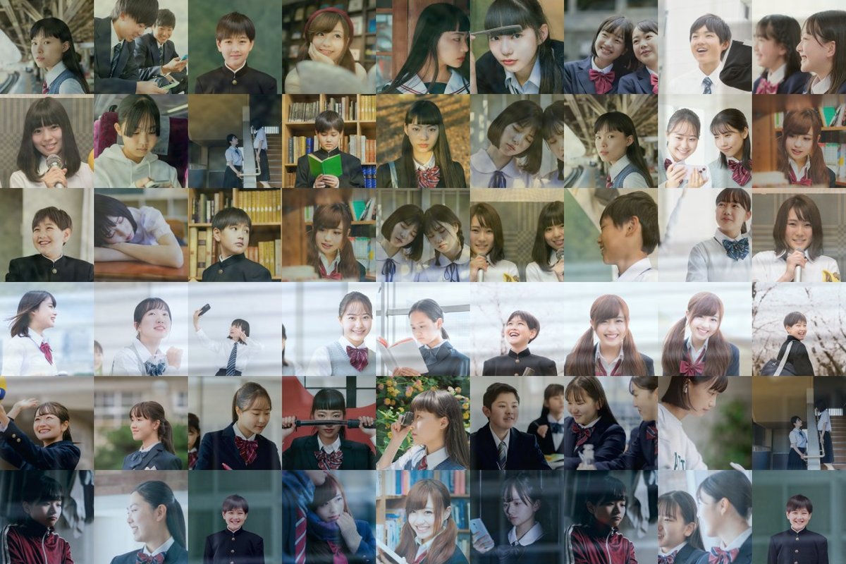 モザイクアートを拡大したところ。制服姿の生徒の写真が一枚ずつ並んでいる